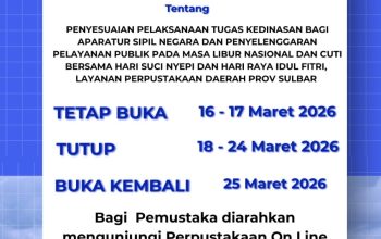 Jelang Libur Nasional Nyepi dan Idul Fitri, Perpusip Sulbar Tetap Buka Layanan Perpustakaan   