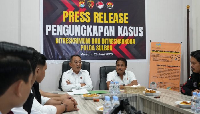 Ditreskrimum Polda Sulbar Gelar Konferensi Pers, Paparkan Pengungkapan Kasus Menonjol Periode Januari–Juni 2026