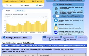DLHK Sulbar Sampaikan Informasi Kualitas Udara Mamuju, AQI 86 Berada pada Kategori Sedang